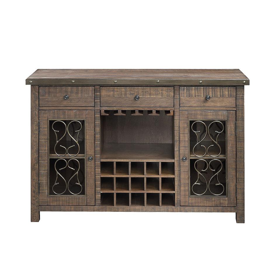 ACME Raphaela Server w/Cup Holder & Wine Rack, Weathered Cherry Finish