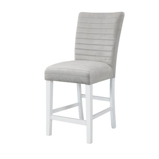 ACME Elizaveta Counter Height Chair (Set of 2), Gray Velvet, Faux Crystal Diamonds &White  High Gloss Finish