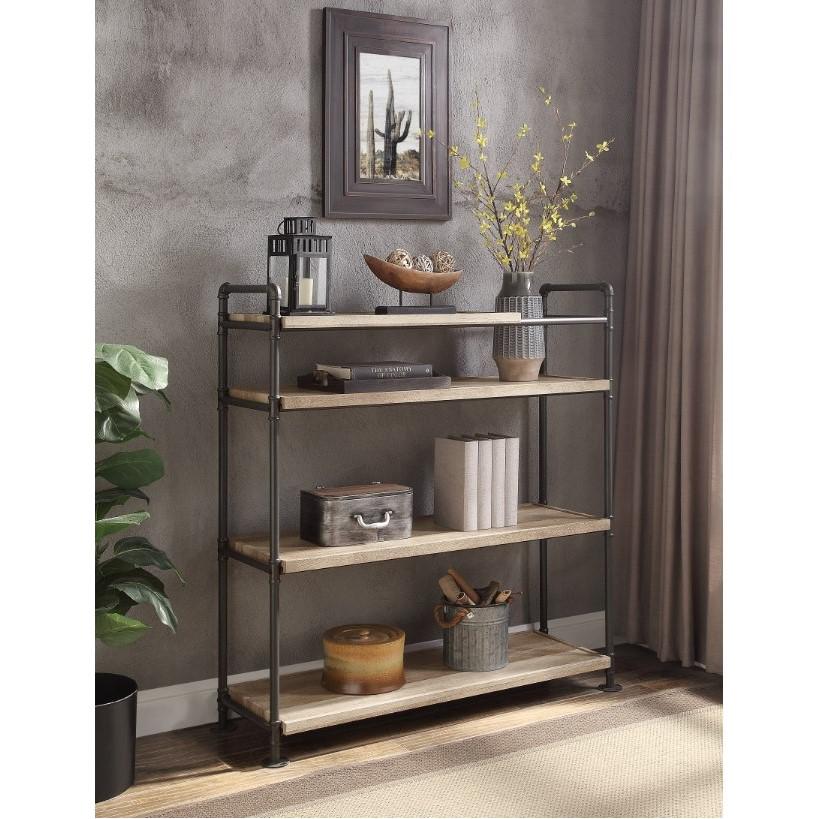 ACME Brantley Bookshelf w/4 Shelves, Oak & Sandy Black Finish