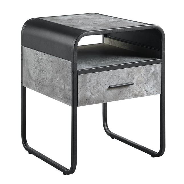 ACME Raziela End Table w/Drawer, Concrete Gray & Black Finish