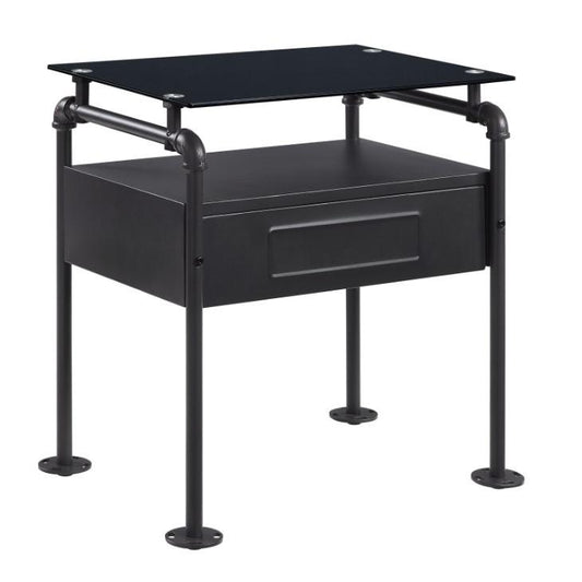 ACME Nicipolis Nightstand , Glass & Sandy Gray