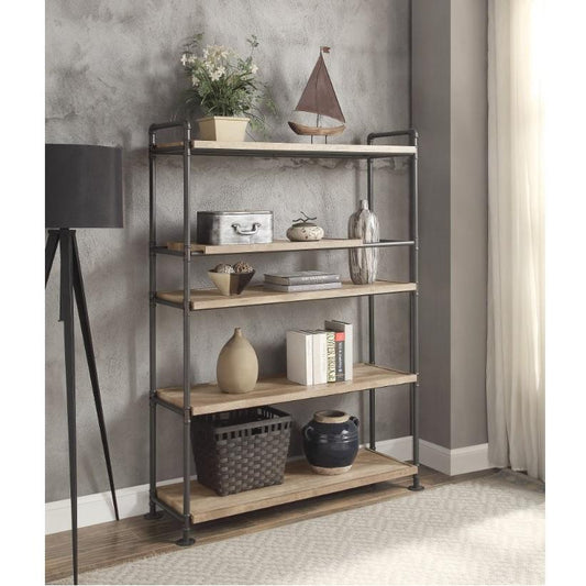 ACME Brantley Bookshelf w/5 Shelves, Oak & Sandy Black Finish