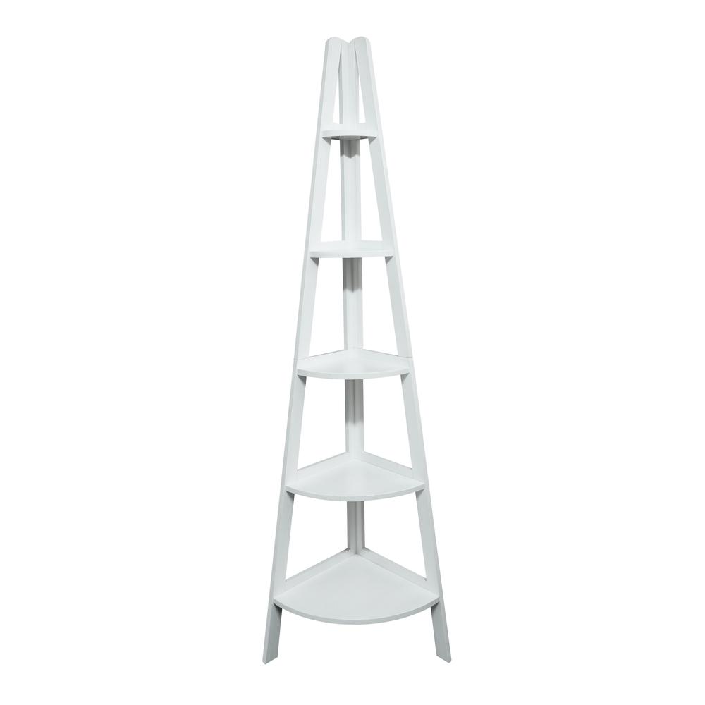 5-Shelf Corner Ladder Bookcase - White