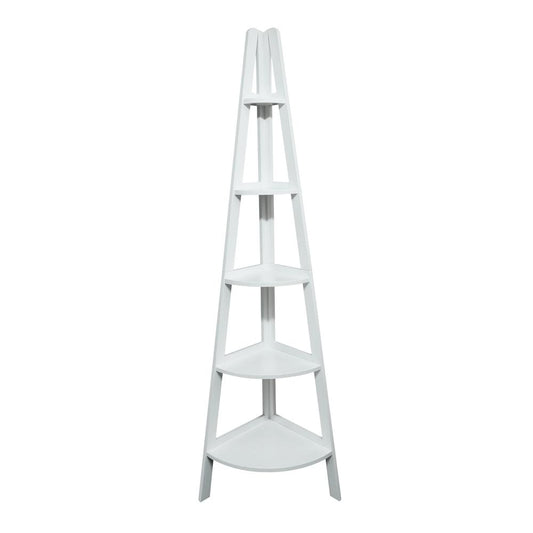 5-Shelf Corner Ladder Bookcase - White