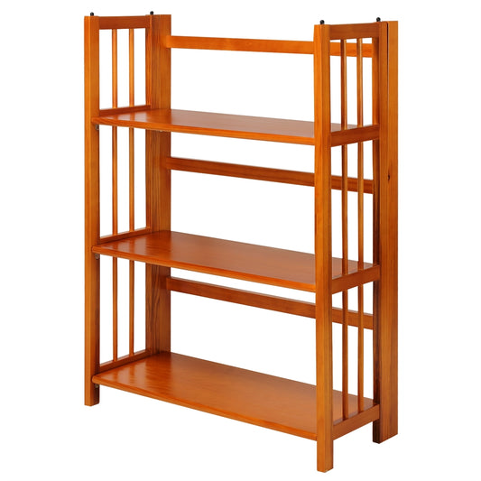 3-Shelf Folding Stackable Bookcase 27.5" Wide-Honey Oak