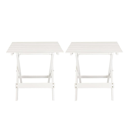 Portable Solid Wood Folding Side Table 2-Piece Set - White