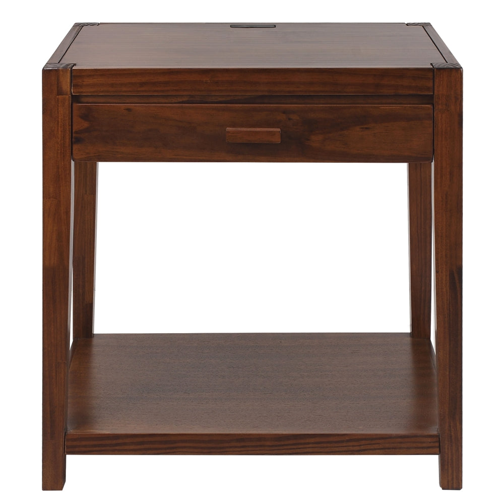 Notre Dame Night Stand with USB Port-Warm Brown