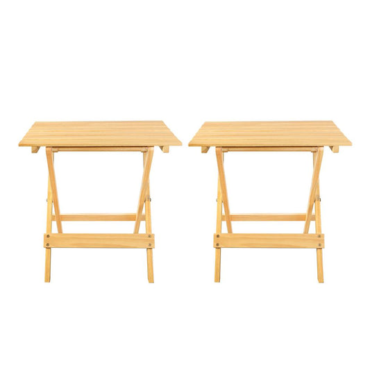 Portable Solid Wood Folding Side Table 2-Piece Set - Natural