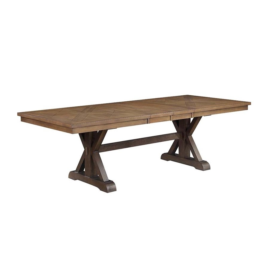 ACME Pascaline Dining Table, Gray Fabric, Rustic Brown & Oak Finish