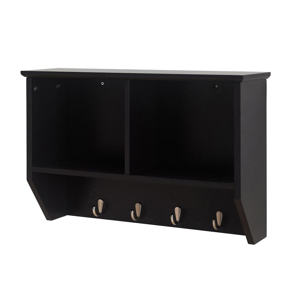 Sunjoy Black Hanging Storage Wall Shelf with Hooks