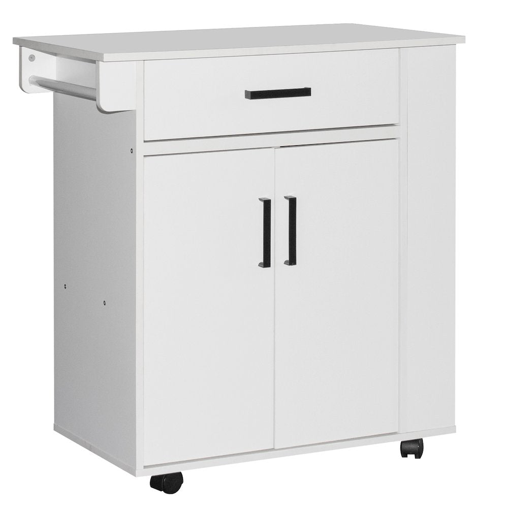 Better Home Products Shelby Rolling Kitchen Cart with Storage Cabinet - White