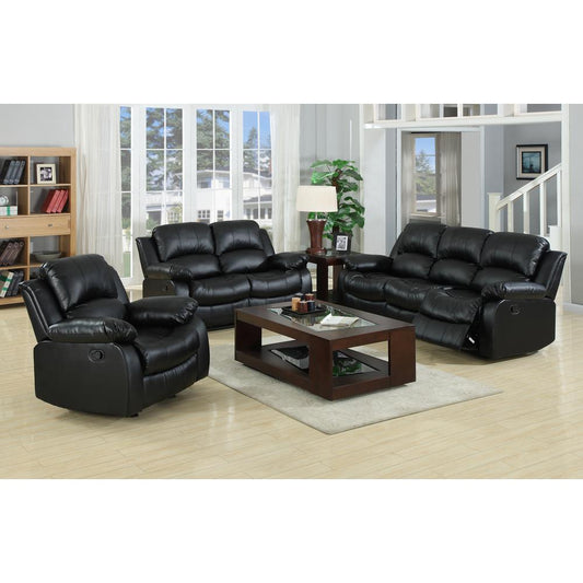 Motion Bonded Leather with 5 Recliners Set - Black