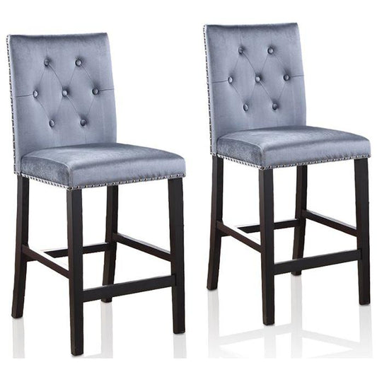 MIKA 24" Parson Stool,  TUFTED BACK,  Velvet, Grey, Set of 2