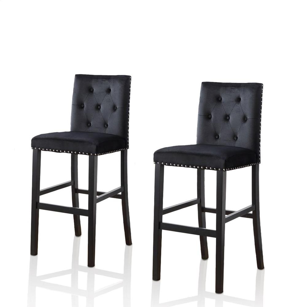 MIKA 29" Parson Stool,  TUFTED BACK,  Velvet, BLACK, Set of 2