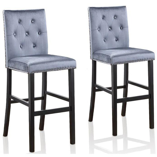 MIKA 29" Parson Stool,  TUFTED BACK,  Velvet, Grey, Set of 2