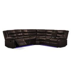 Sectional with LED, console and two Recliners, Espresso