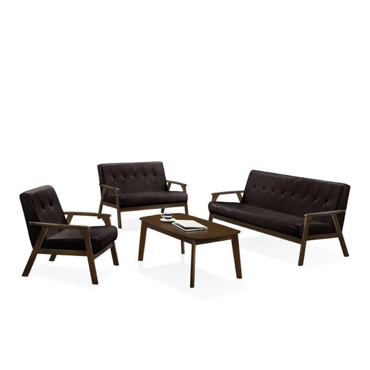 Iven Mid Century Wood Arm 4pc Living Room Set, Dark Brown