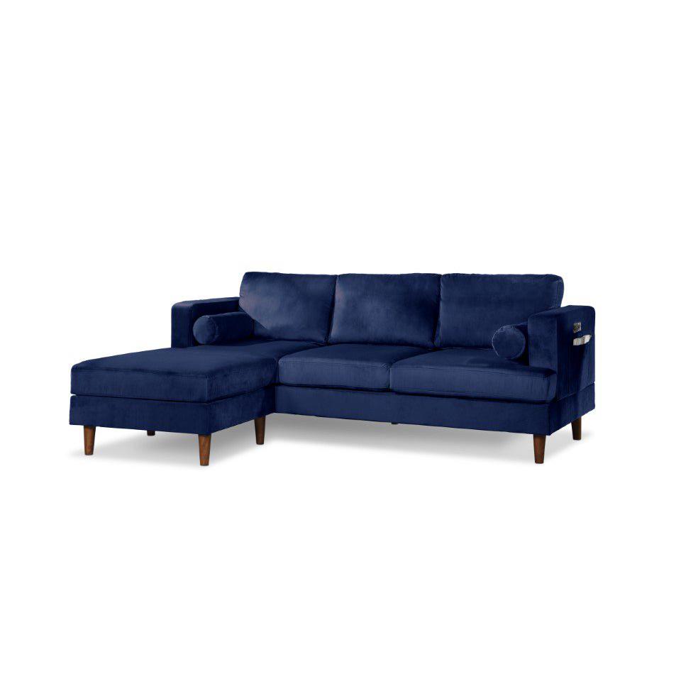 Nico Velvet Sofa with Reversible Chaise, Blue