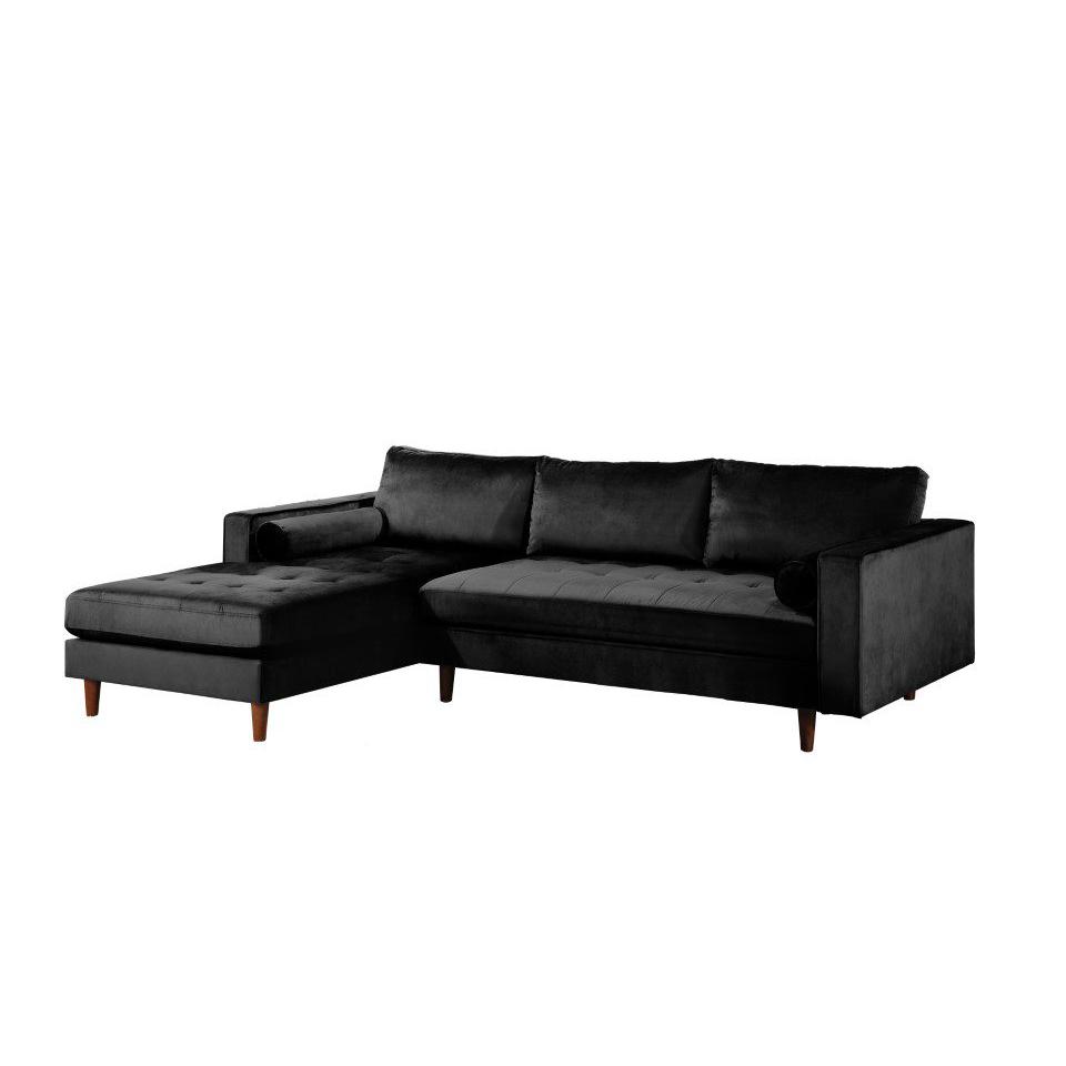 Parker Velvet Sectional with Ottoman, Black