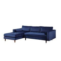 Parker Velvet Sectional with Ottoman, Blue