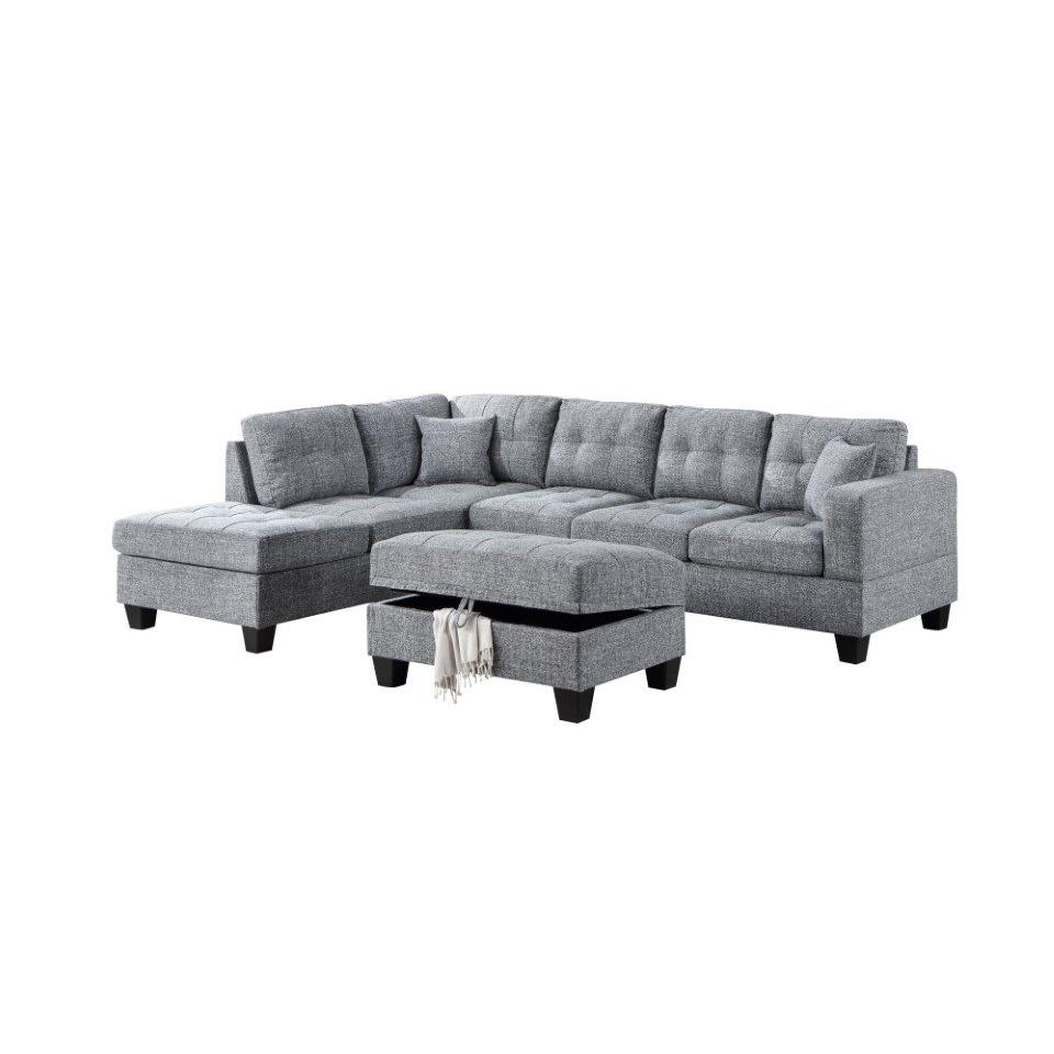 Kayden Reversible Chaise Tweed Sectional with Ottoman