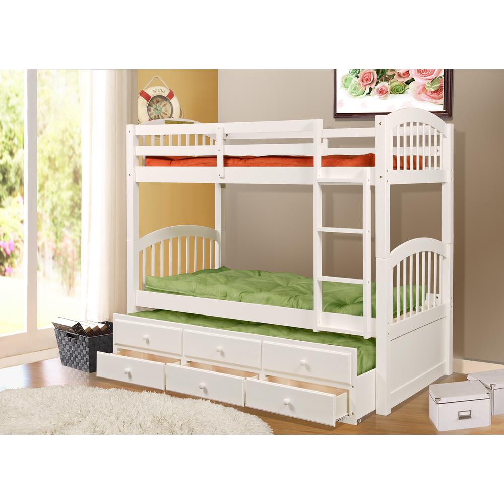 Georgia Twin over Twin Bunk Bed with Twin Trundle & 3 Drawers – White