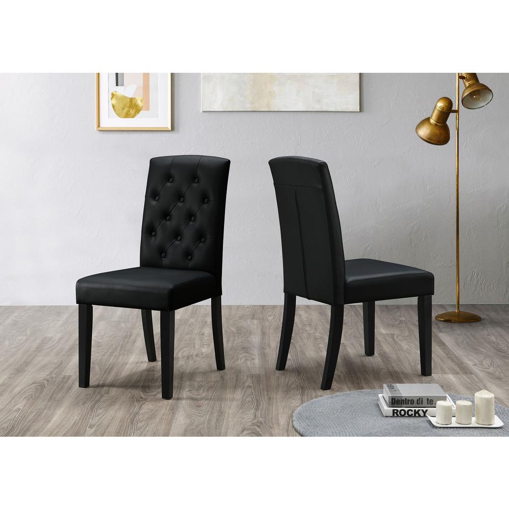 Tufted Upholstered Parson Dining Chair in Faux Leather PU in Black