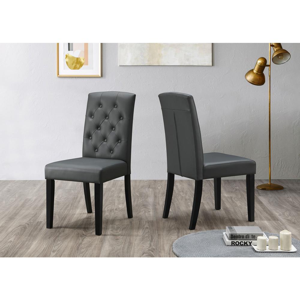 Tufted Upholstered Parson Dining Chair in Faux Leather PU in Grey