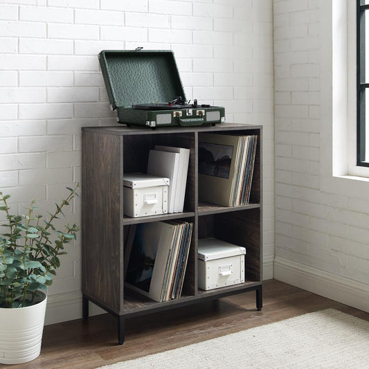 Jacobsen Record Storage Cube Bookcase Brown Ash/Matte Black