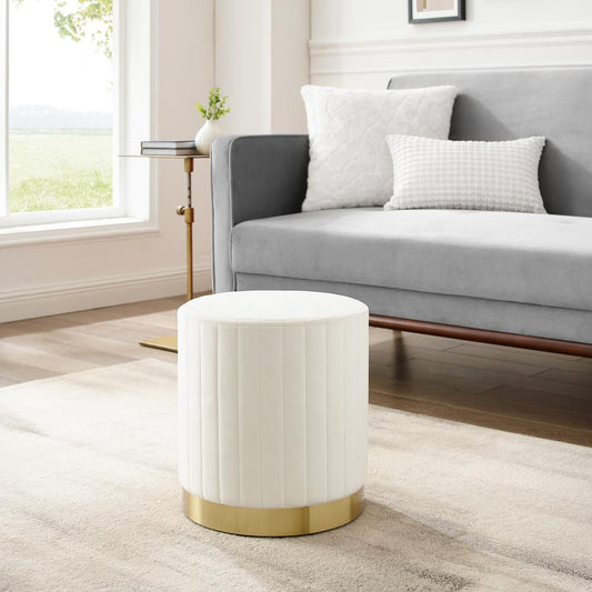 Sabrina Velvet Pouf Ottoman Creme/Gold