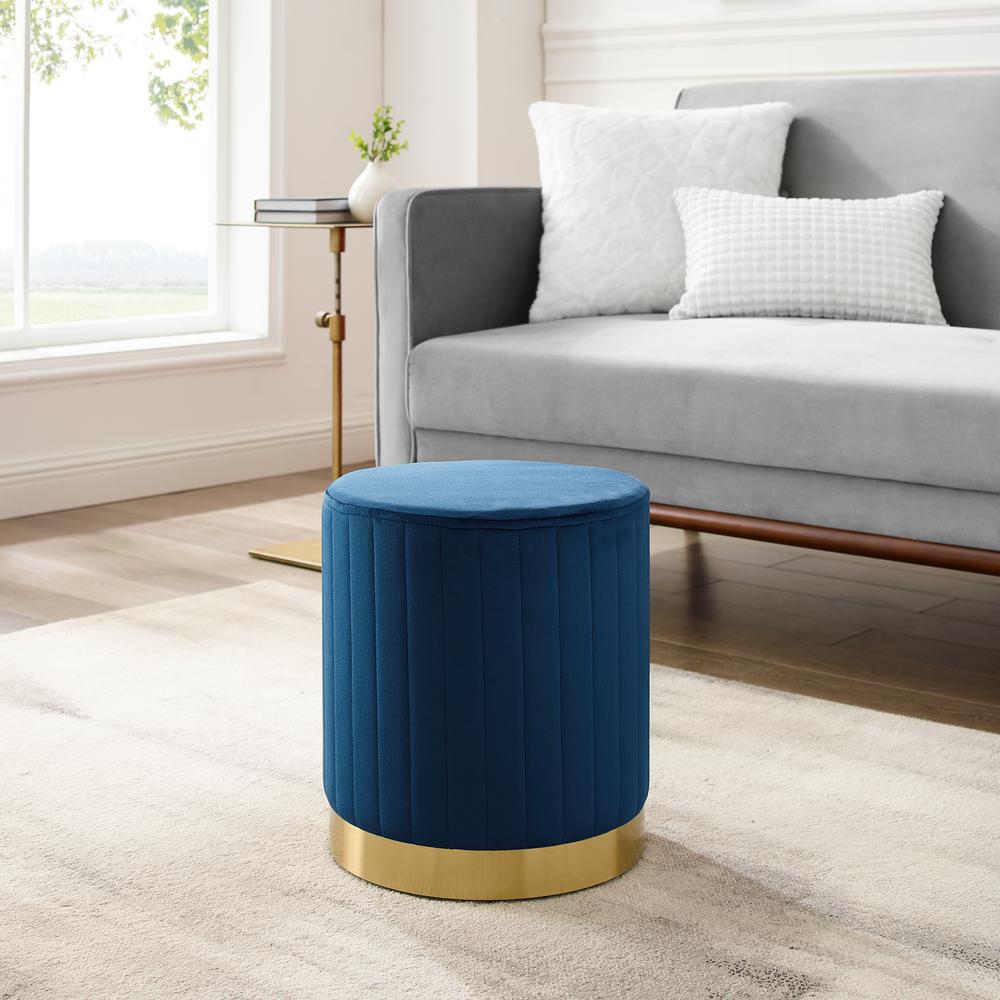 Sabrina Velvet Pouf Ottoman Navy/Gold