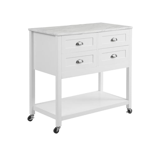 Connell Kitchen Island/Cart White/White Marble