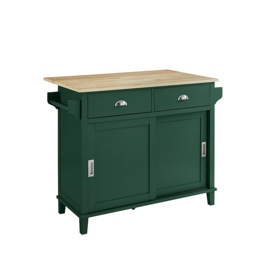 Cora Drop Leaf Kitchen Island Emerald/Natural