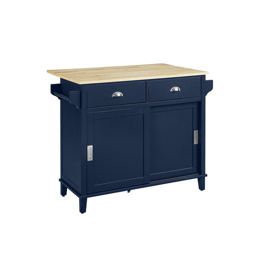 Cora Drop Leaf Kitchen Island Navy/Natural