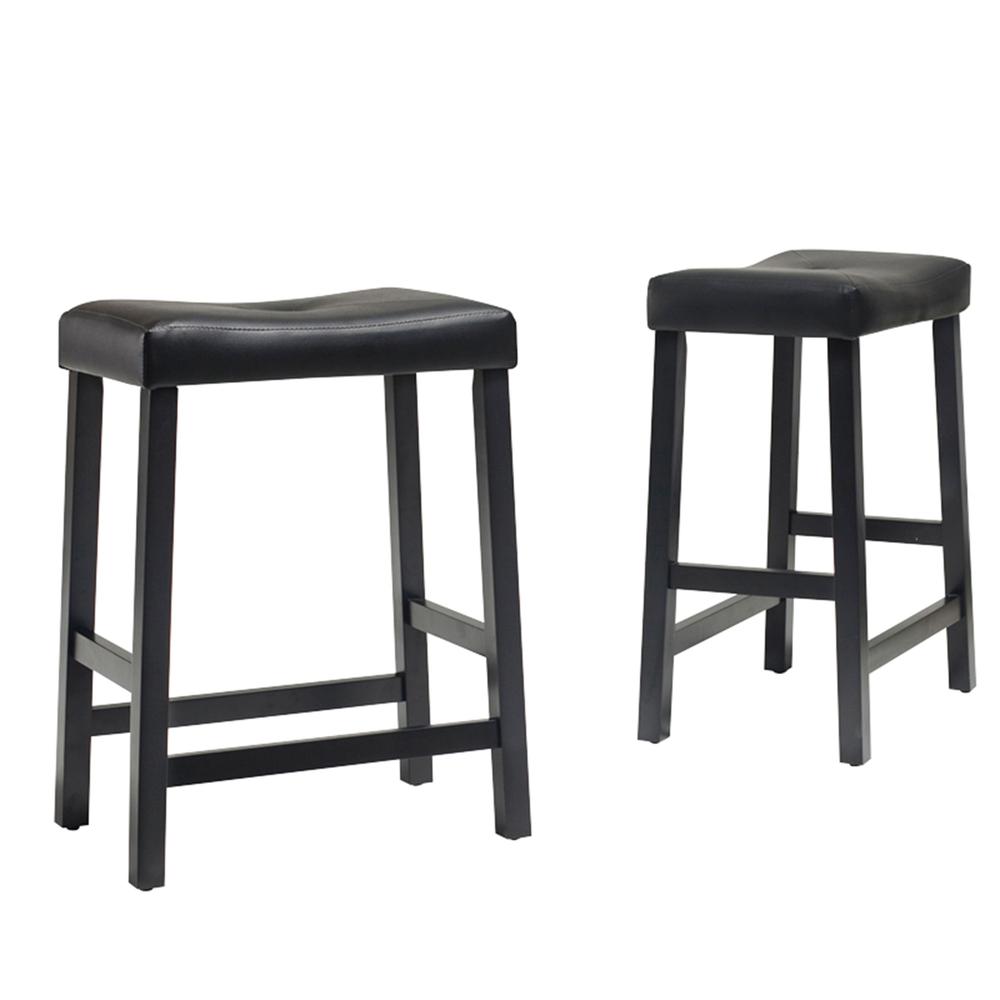 Upholstered Saddle Seat 2Pc Counter Stool Set Black/Black - 2 Stools