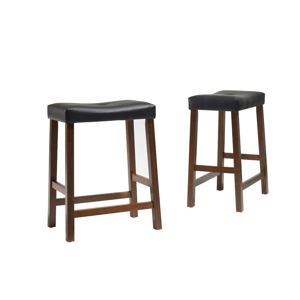 Upholstered Saddle Seat 2Pc Counter Stool Set Cherry/Black - 2 Stools