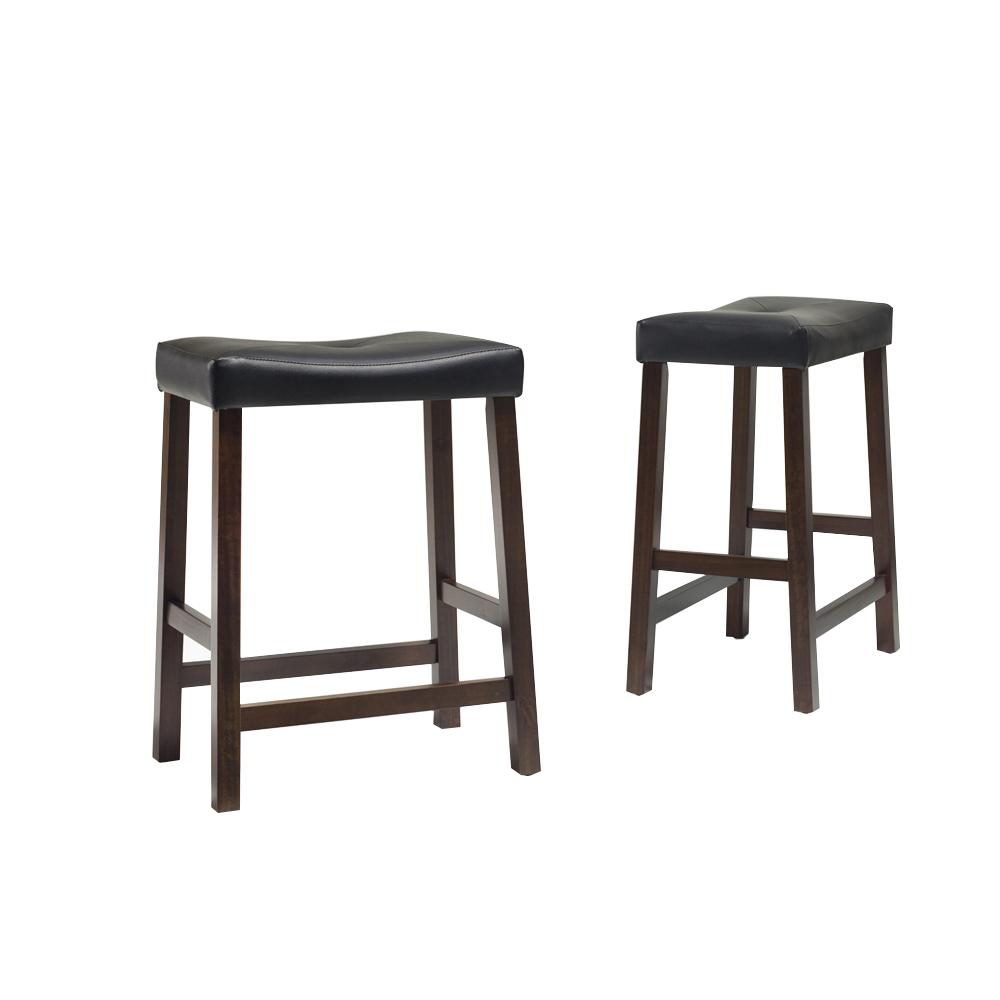 Upholstered Saddle Seat 2Pc Counter Stool Set Mahogany/Black - 2 Stools