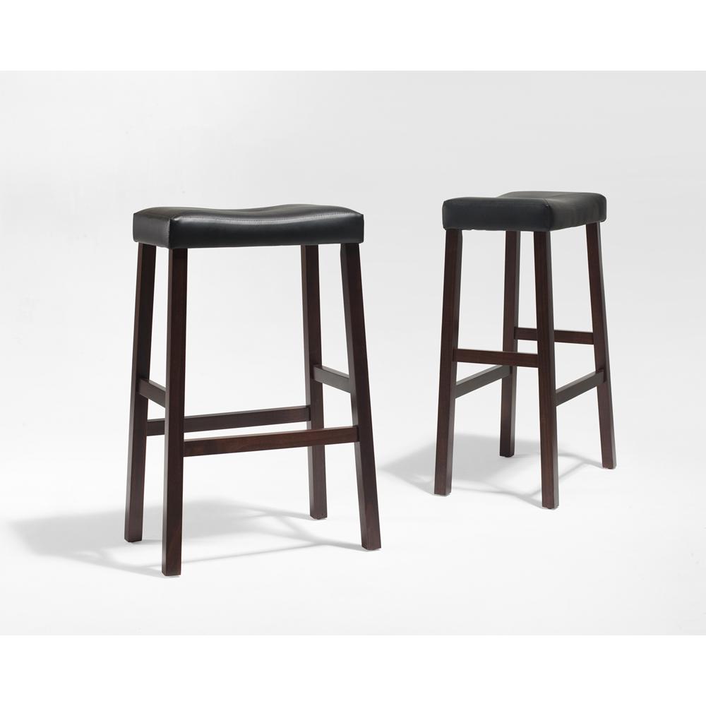 Upholstered Saddle Seat 2Pc Bar Stool Set Mahogany/Black - 2 Stools