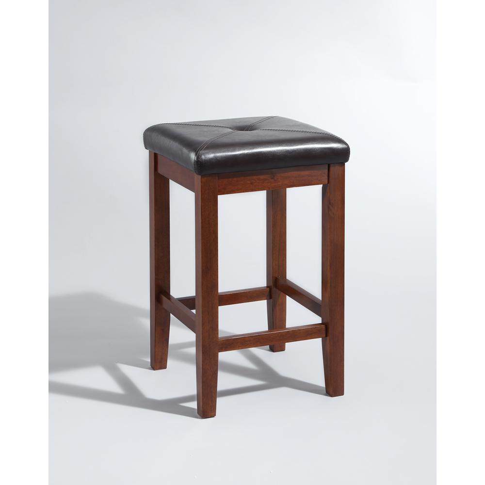 Upholstered Square Seat 2Pc Counter Stool Set Mahogany/Black - 2 Stools