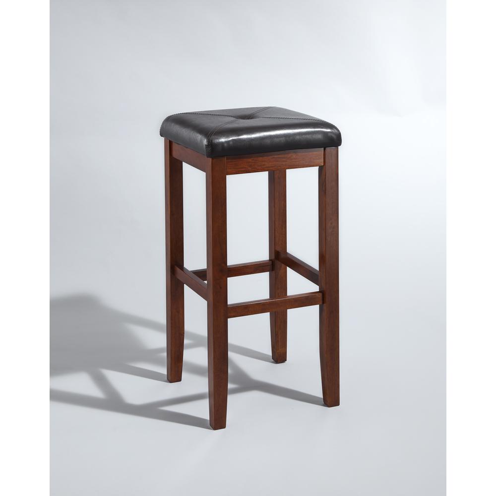 Upholstered Square Seat 2Pc Bar Stool Set Mahogany/Black - 2 Stools