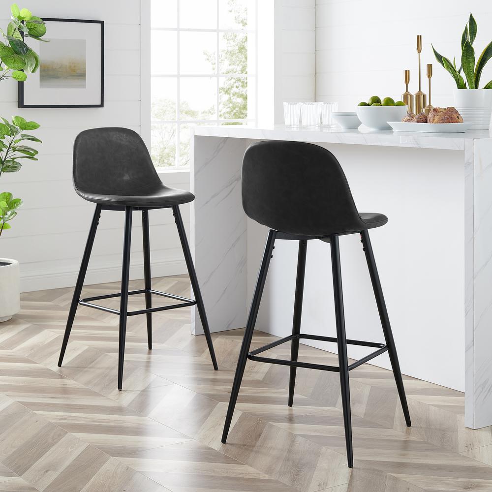 Weston 2Pc Bar Stool Set Distressed Black/Matte Black - 2 Stools