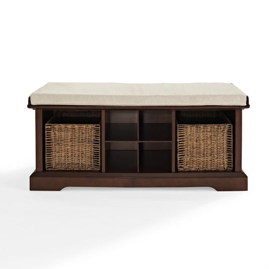 Brennan Storage Bench Mahogany/Tan - Bench, 2 Wicker Basekets