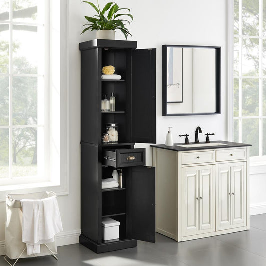 Seaside Tall Linen Cabinet Distressed Black