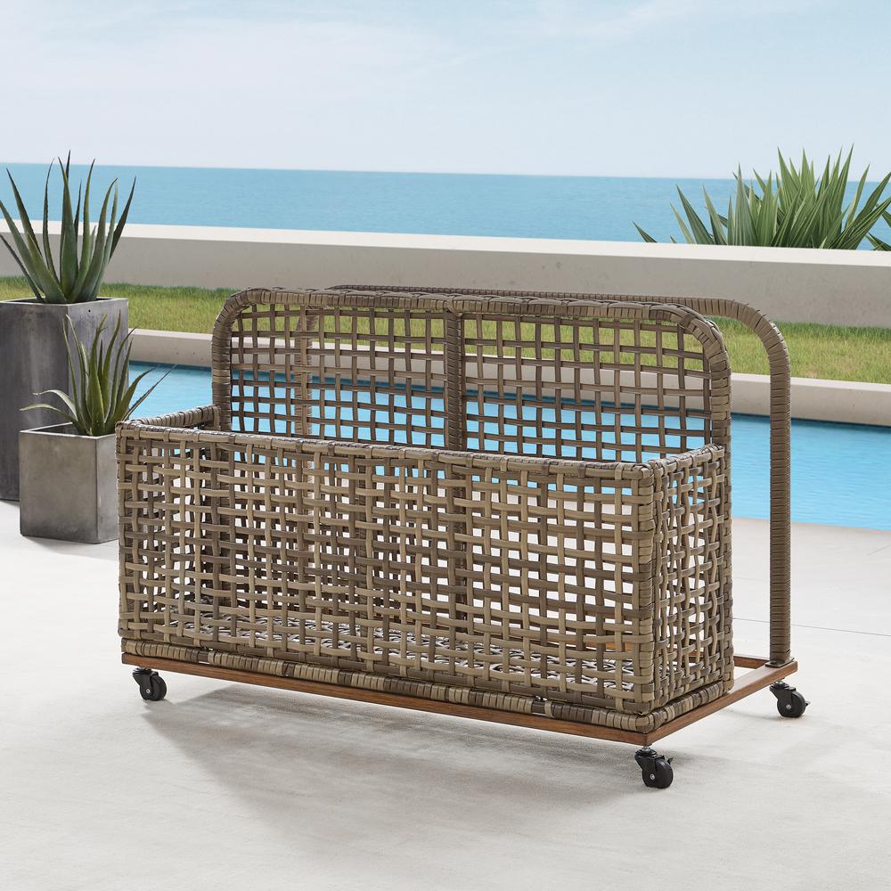 Ridley Outdoor Wicker And Metal Pool Storage Caddy Distressed Gray/Brown