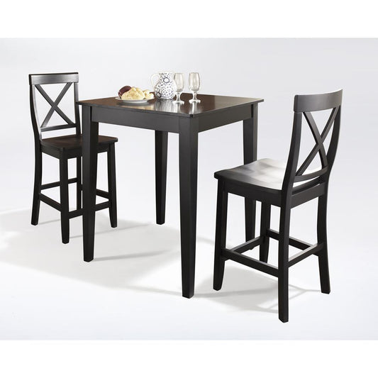 3Pc Pub Dining Set W/X-Back Stools Black - Pub Table & 2 Counter Stools