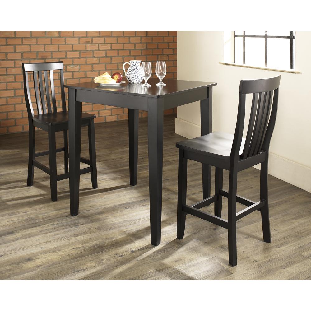 3Pc Pub Dining Set W/School House Stools Black - Pub Table & 2 Counter Stools