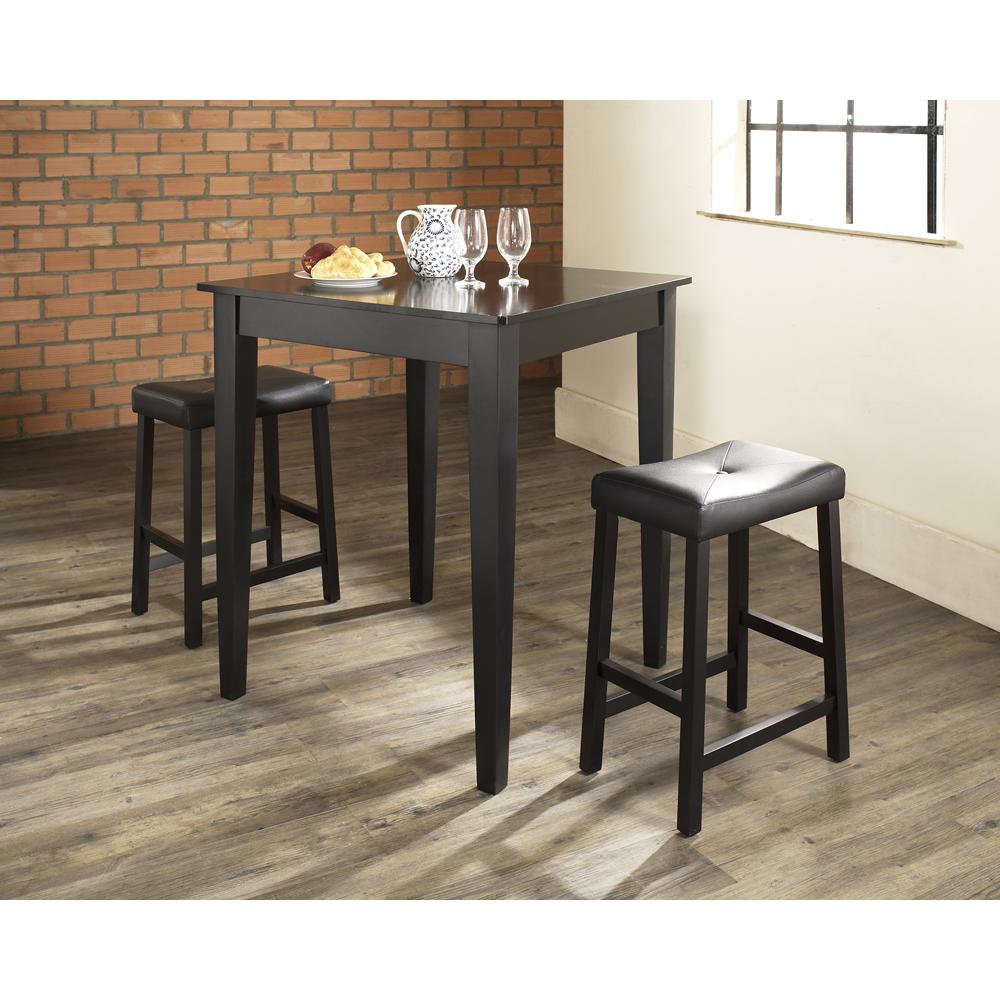 3Pc Pub Dining Set W/Upholstered Saddle Stools Black - Pub Table & 2 Counter Stools