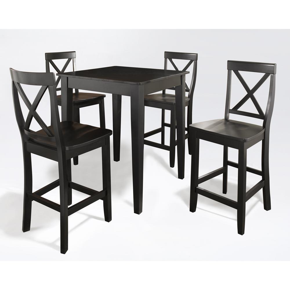 5Pc Pub Dining Set W/X-Back Stools Black - Pub Table & 4 Counter Stools