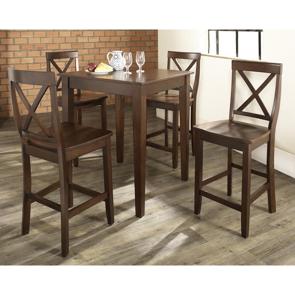 5Pc Pub Dining Set W/X-Back Stools Mahogany - Pub Table & 4 Counter Stools