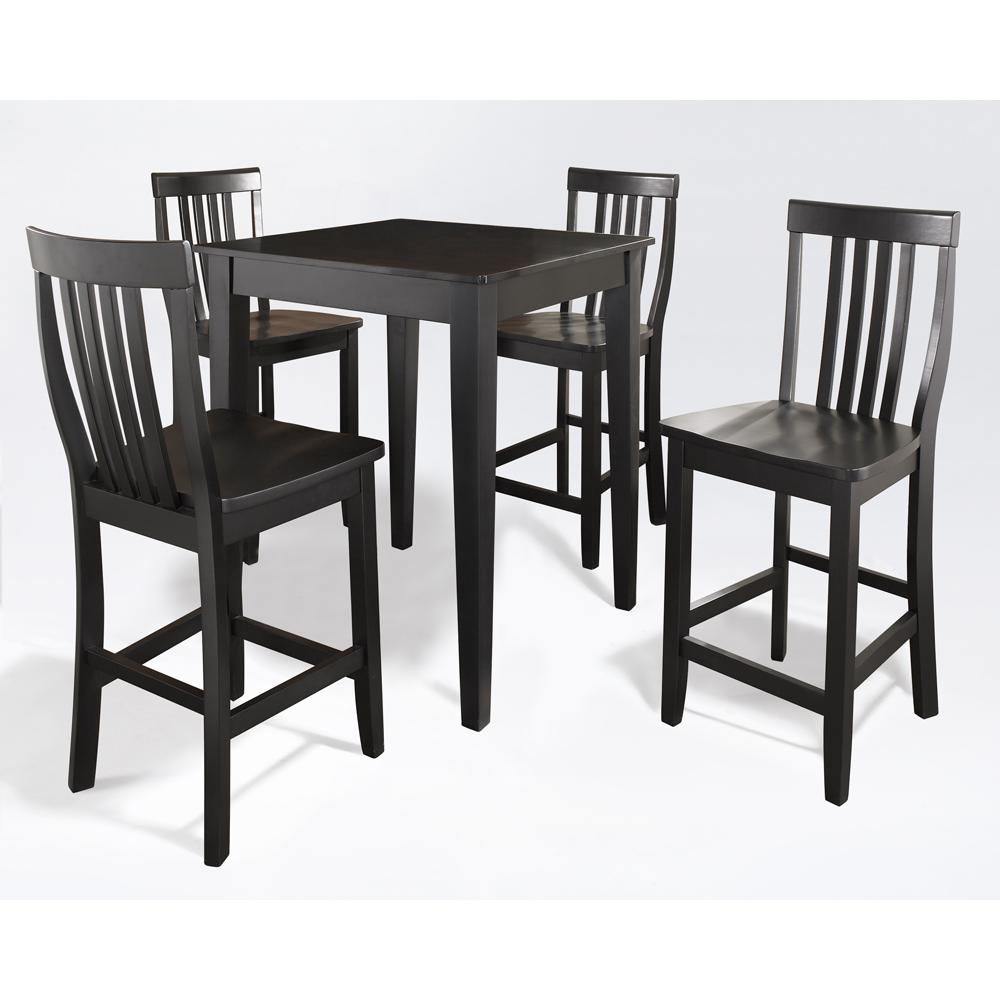 5Pc Pub Dining Set W/School House Stools Black - Pub Table & 4 Counter Stools